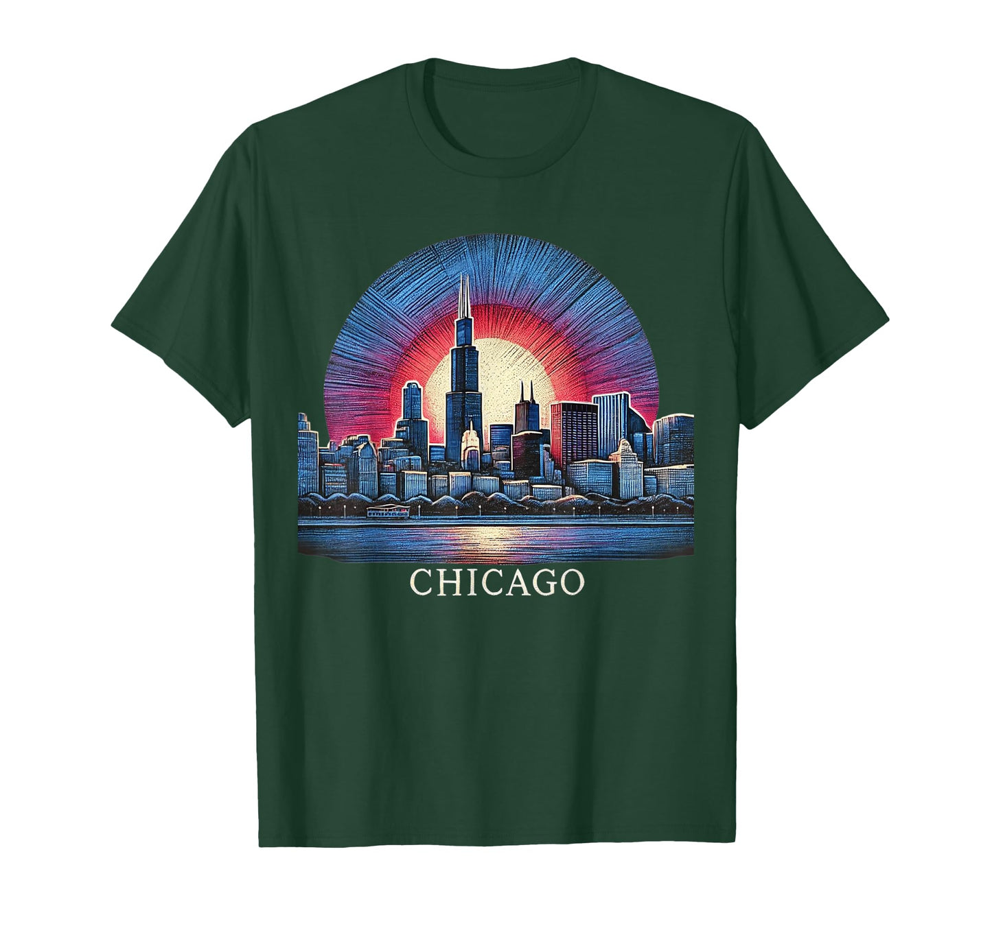 Vintage Chicago Illinois City Night Skyline Shirt Men Women T-Shirt