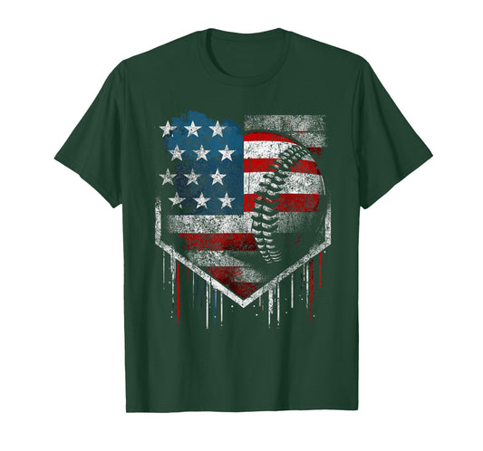 Baseball Dripping Retro American Flag T-Shirt
