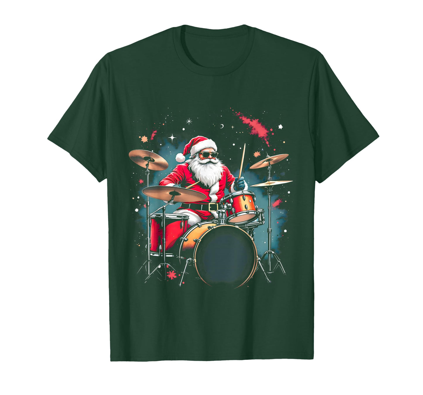 Drummer Santa Playing Drums Funny Christmas Music Lover Boys T-Shirt