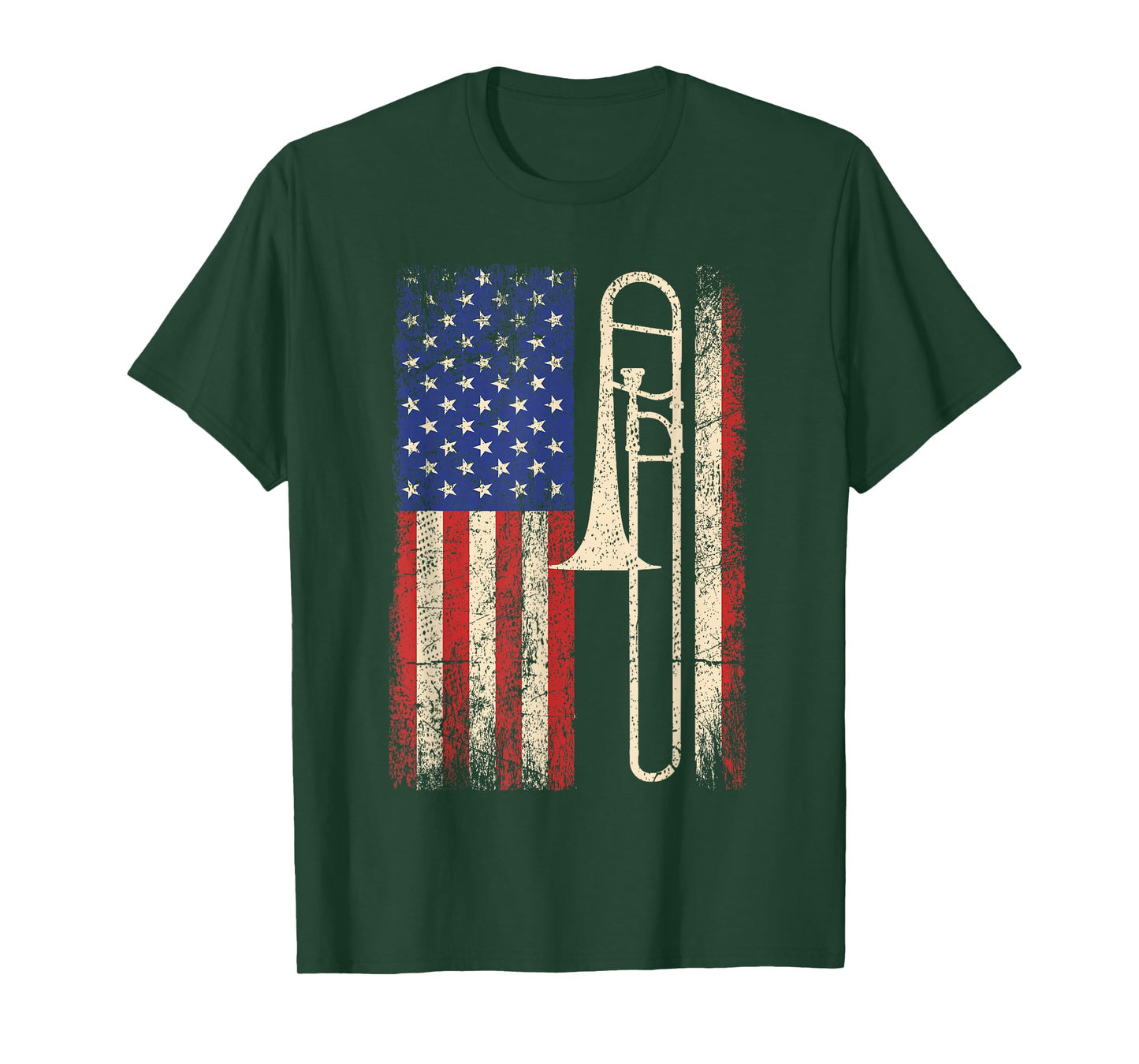 Trombone USA American Flag Shirt Jazz Music Vintage Men Tee T-Shirt