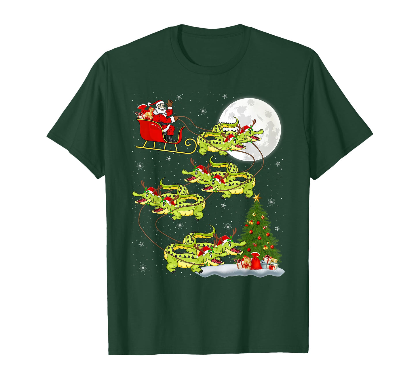 Crocodile Alligators Santa Sleigh Flying Funny Christmas T-Shirt