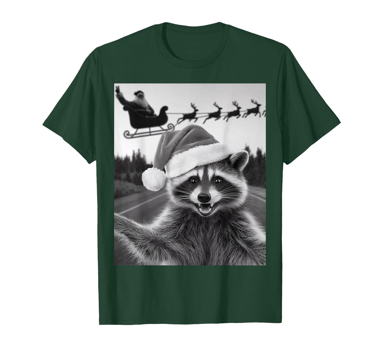 Funny Christmas Raccoon Shirt Raccoon Selfie With Santa T-Shirt