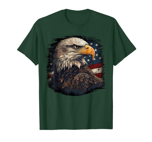 Bald Eagle US American Flag 4th of July Proud Patriotic Tee T-Shirt