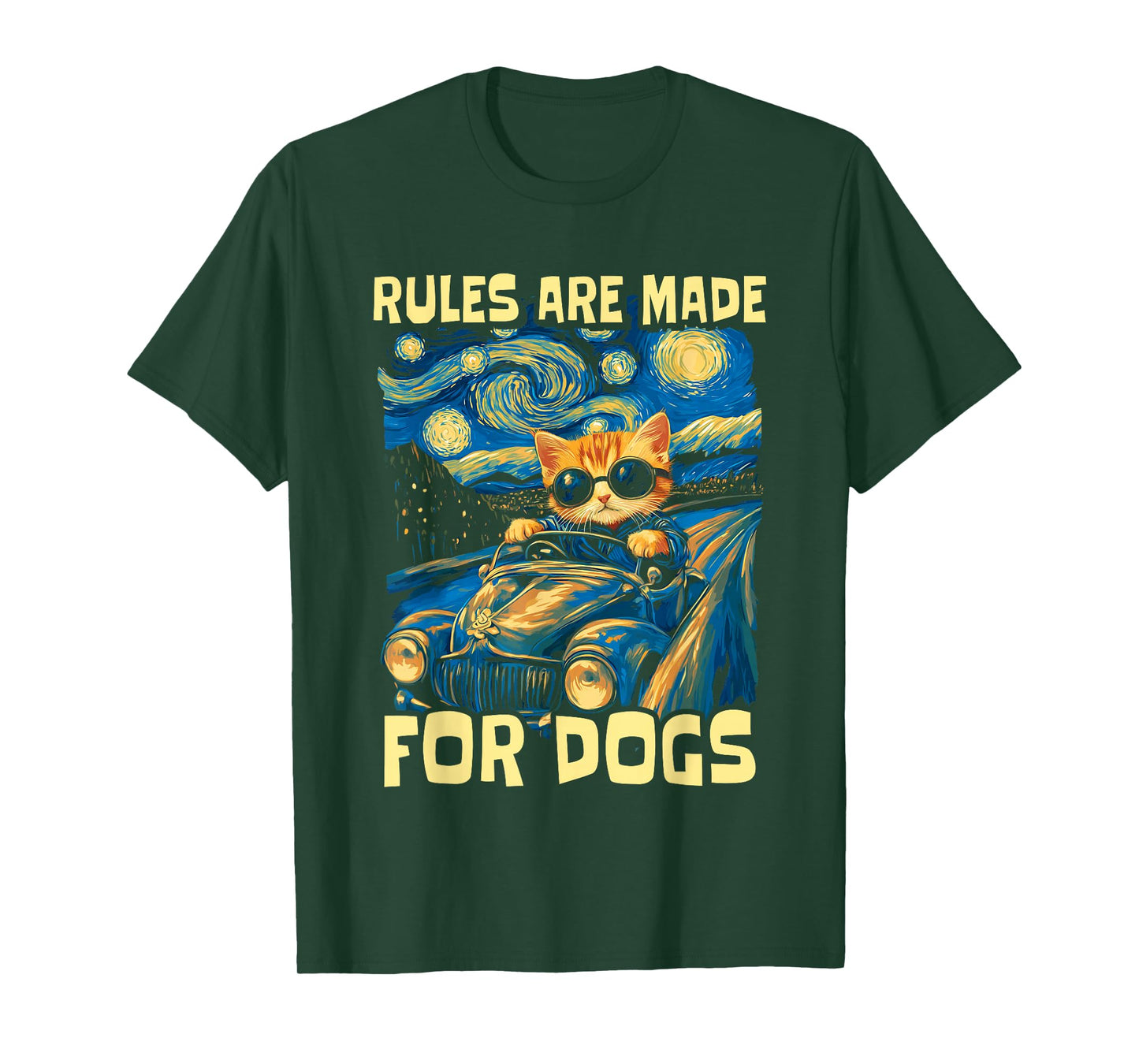 Funny Cat Lover - Rules Are Made for Dogs Driving Cat T-Shirt