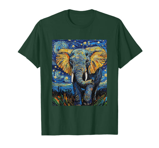 Cute Elephant Africa - Van Gogh Style - Starry Night T-Shirt