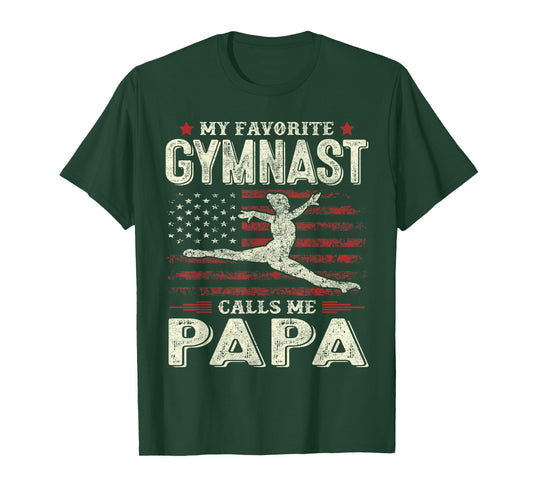 Favorite Gymnast Calls Me Papa Flag Gymnastics Father's Day T-Shirt