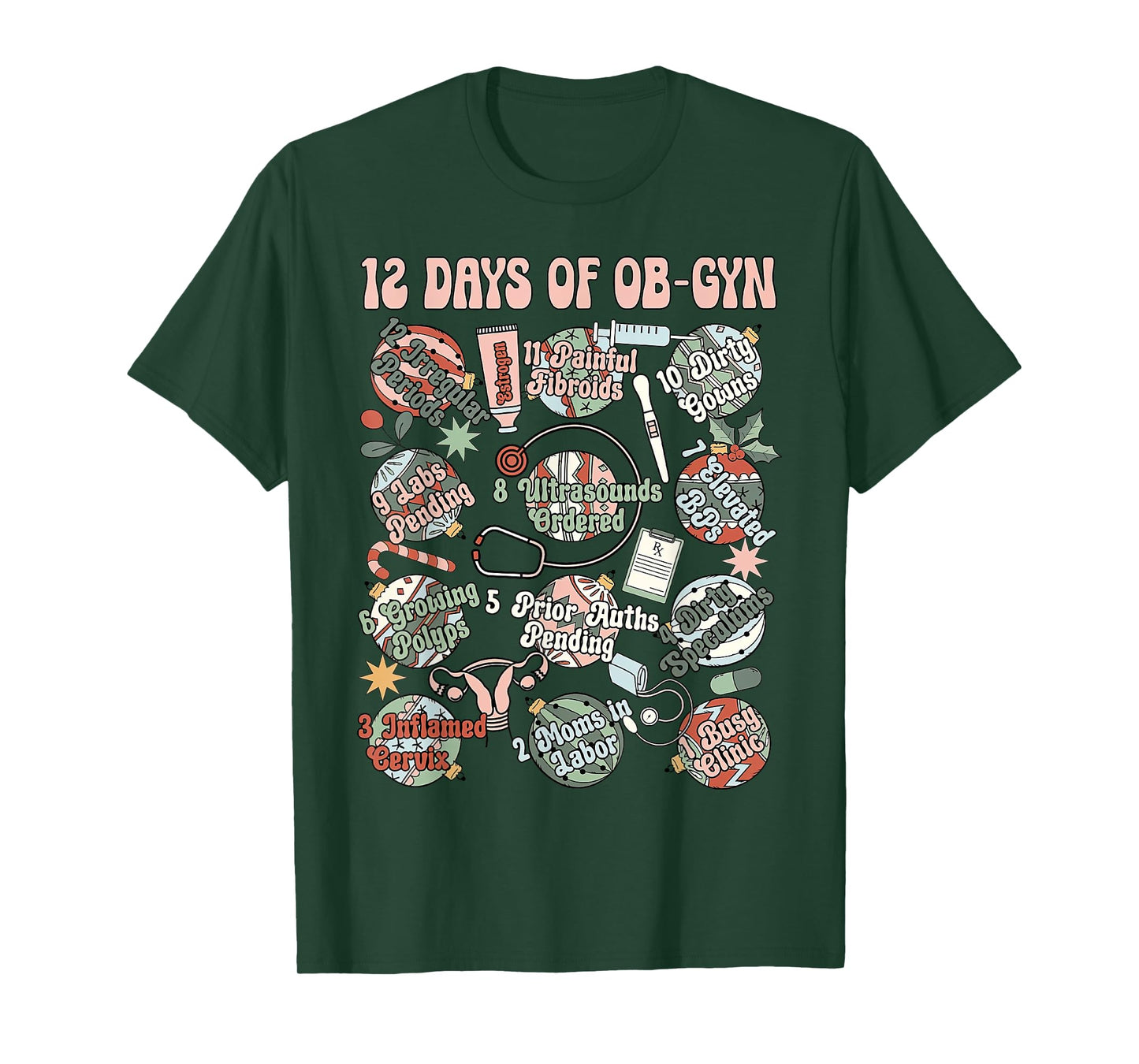 12 Day Of OB-GYN Labor And Delivery OB Nurse Christmas T-Shirt