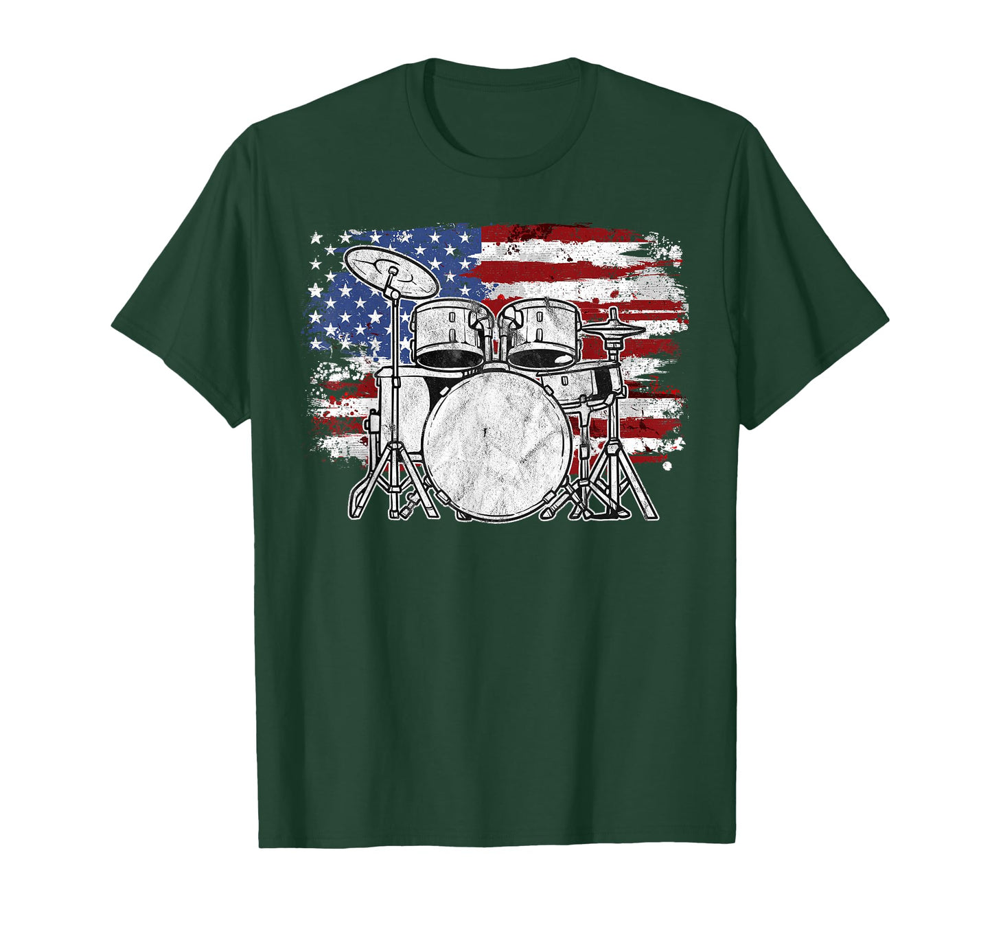 Drummer Drum Set Drums USA Flag American 4th Of July Gift T-Shirt for Women Girls Kids Men