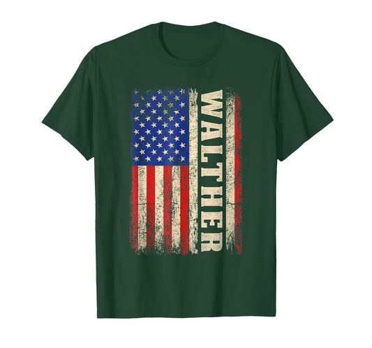 WALTHER Last Name Shirt WALTHER Name American Flag T-Shirt