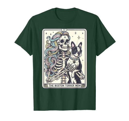 Retro Boston Terrier Mom Tarot Card Funny Skeleton Dog Mama T-Shirt