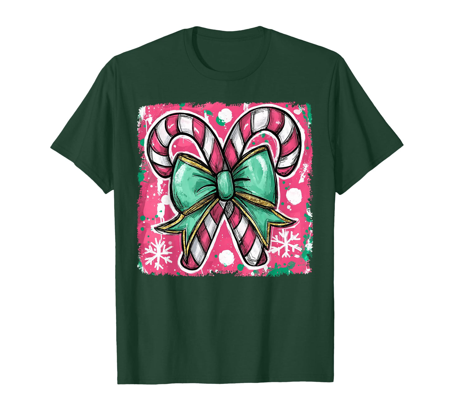 Retro Coquette Bow Candy Cane Christmas Season Colorful T-Shirt