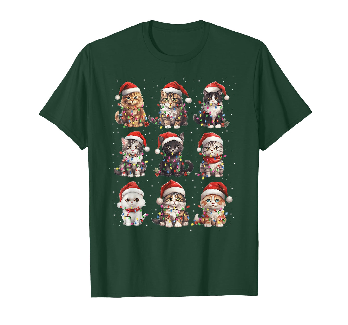 Santa Cats Tangled Up in Christmas Tree Lights Funny Cat Pet T-Shirt