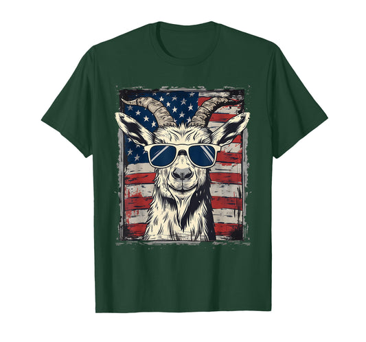 Cool Goat with Sunglasses and USA Flag T-Shirt