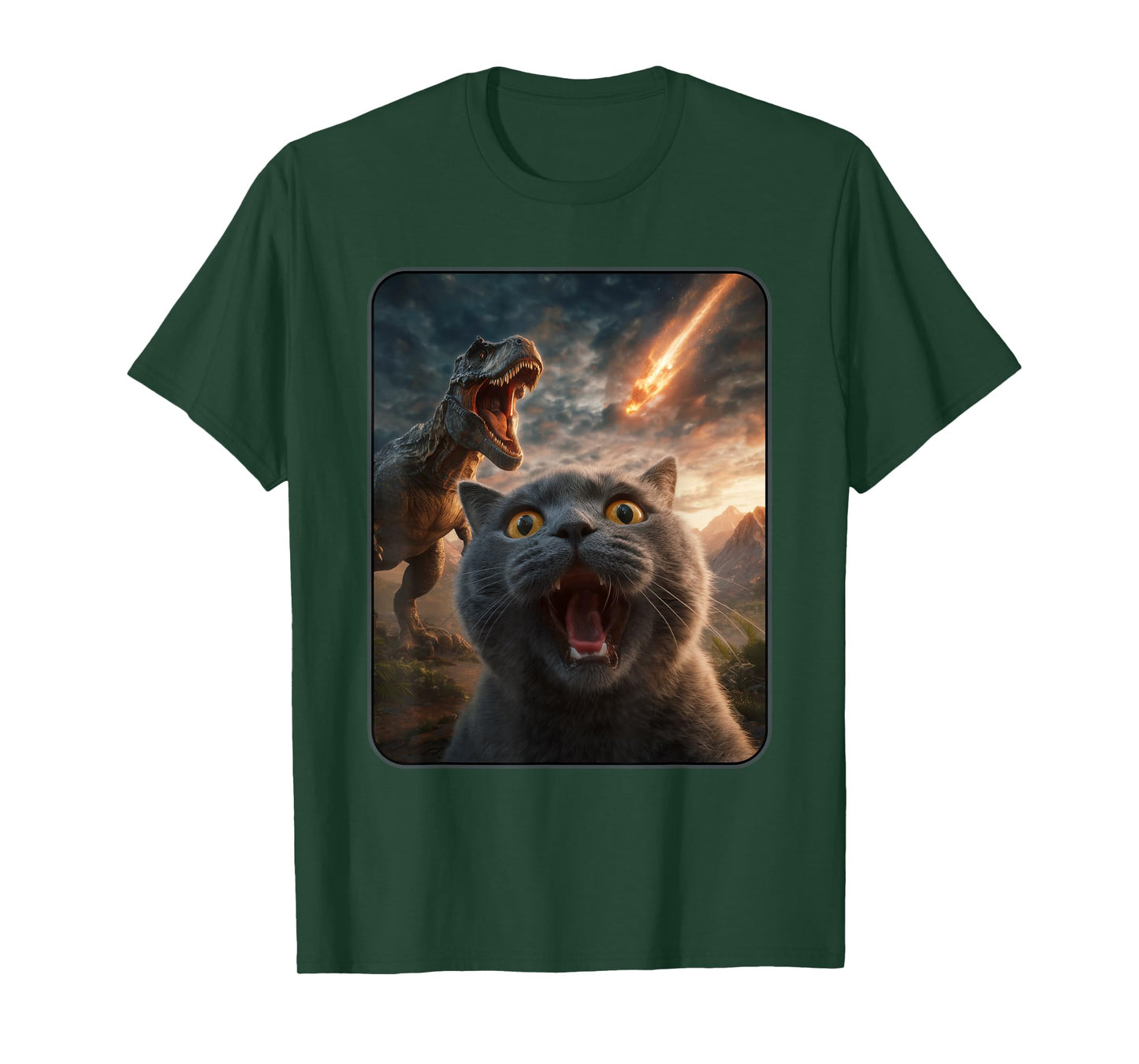 Cat Selfie with T-Rex Dinosaur Funny Cat T Rex Shirt Meme T-Shirt