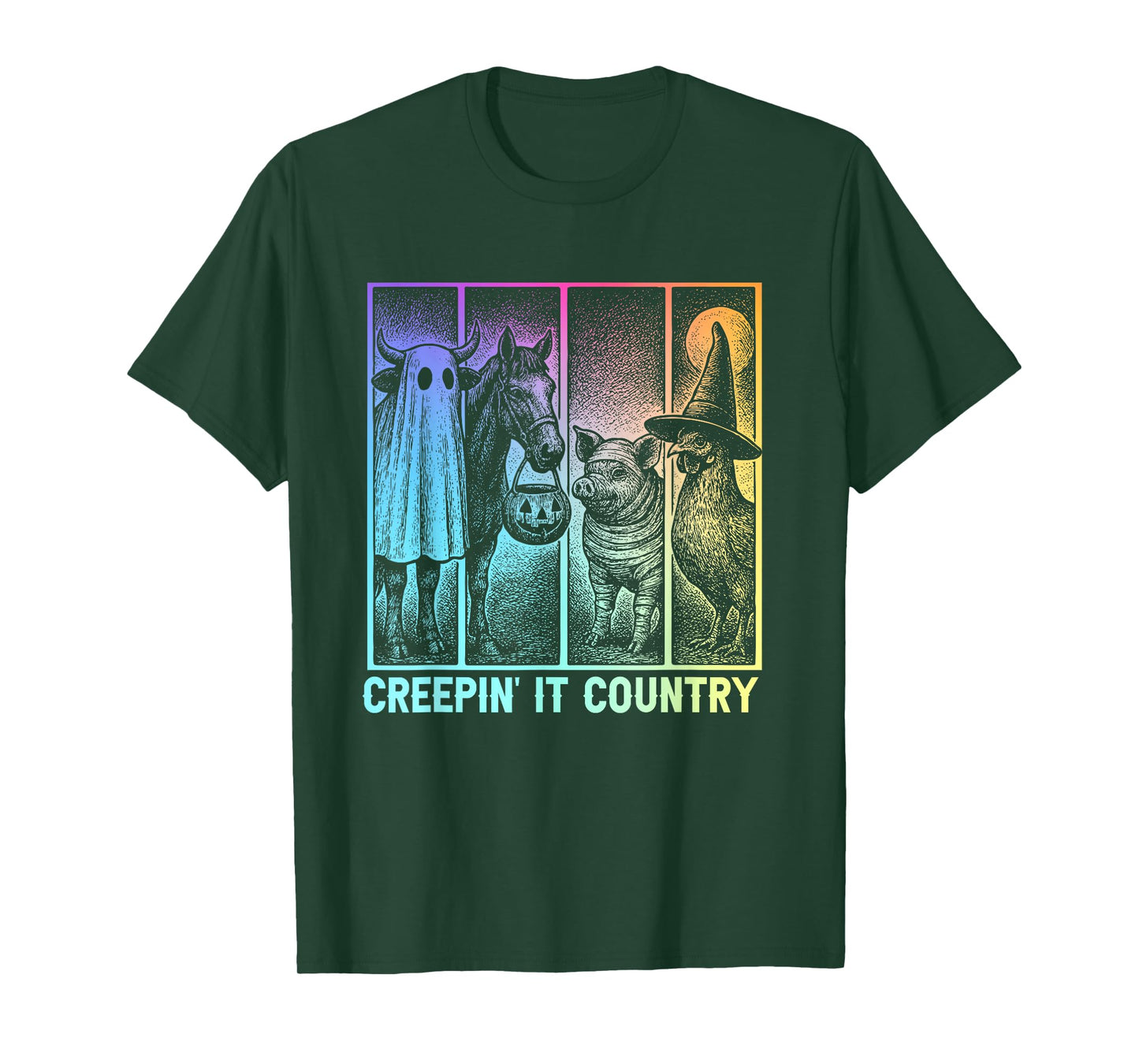 Creepin’ It Country Halloween Farm Animal Pig Cow Chicken T-Shirt