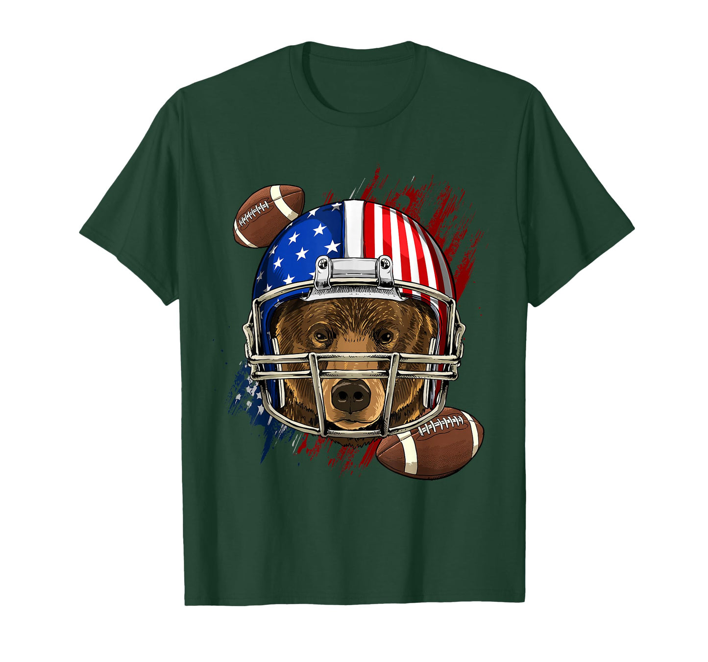 Bear American Football Bear Lovers USA Flag T-Shirt