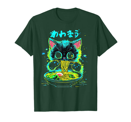 Anime Ramen Cat Japanese Retro Noodles Aesthetic Kawaii Cat T-Shirt