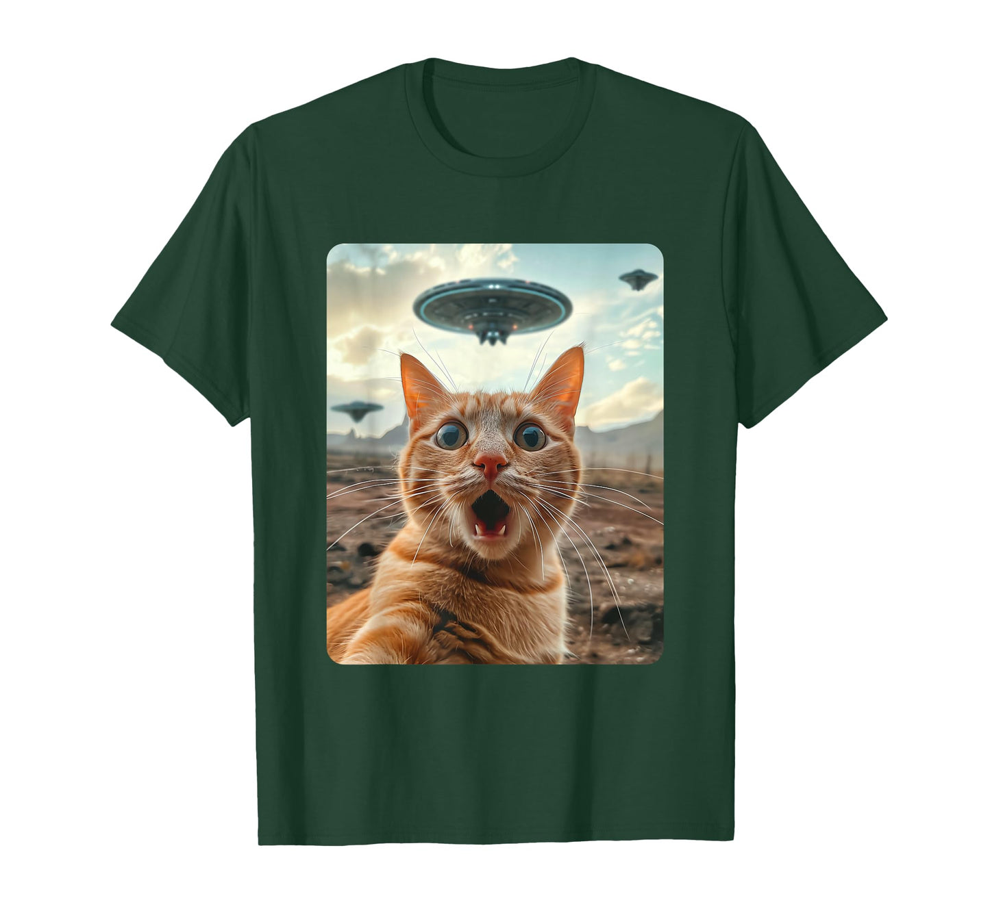 Extraterrestrial Encounter: Cat Selfie with UFO T-Shirt