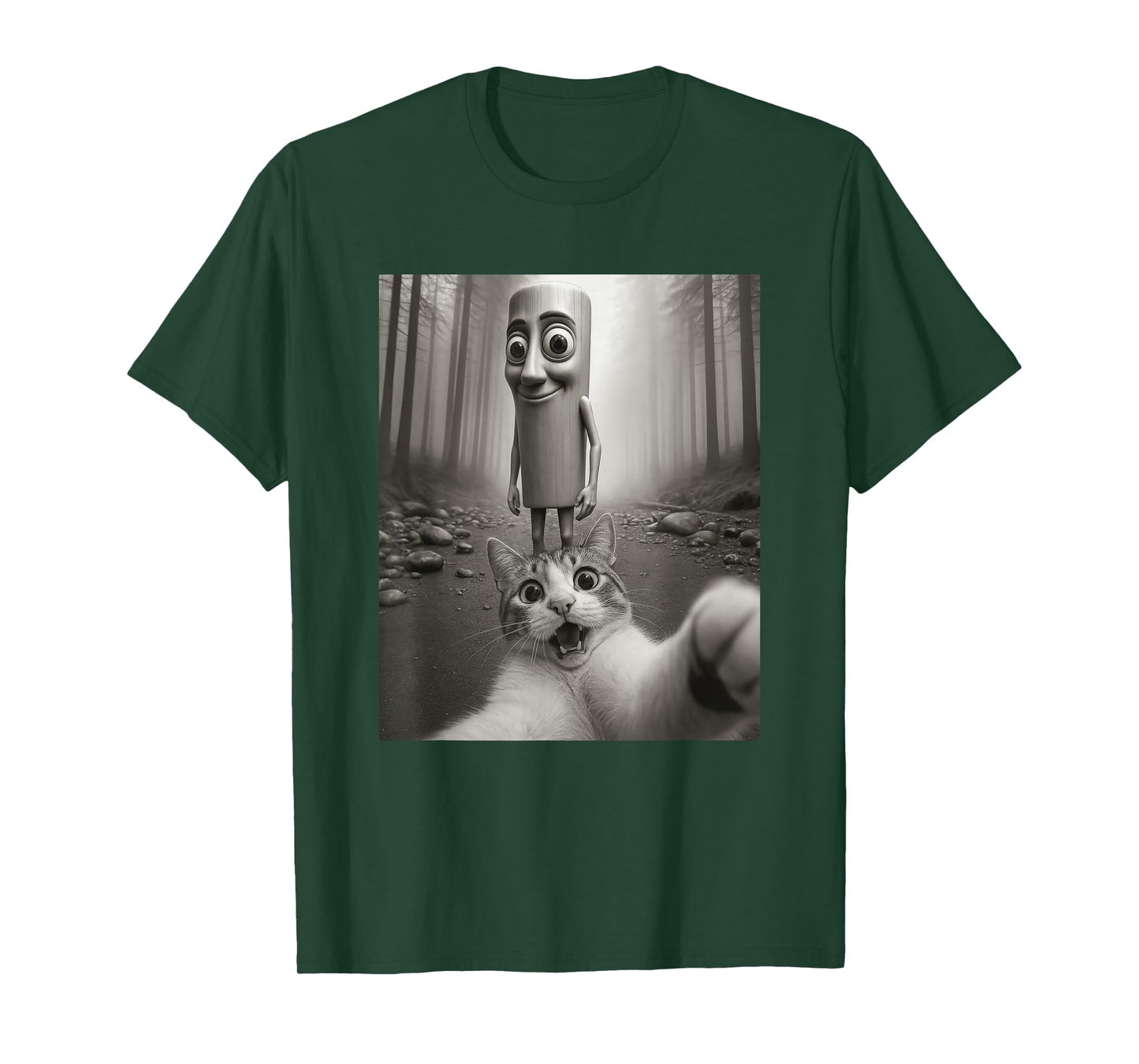 Funny Surprised Scared Cat Selfie with Tung Tung Sahur Meme T-Shirt