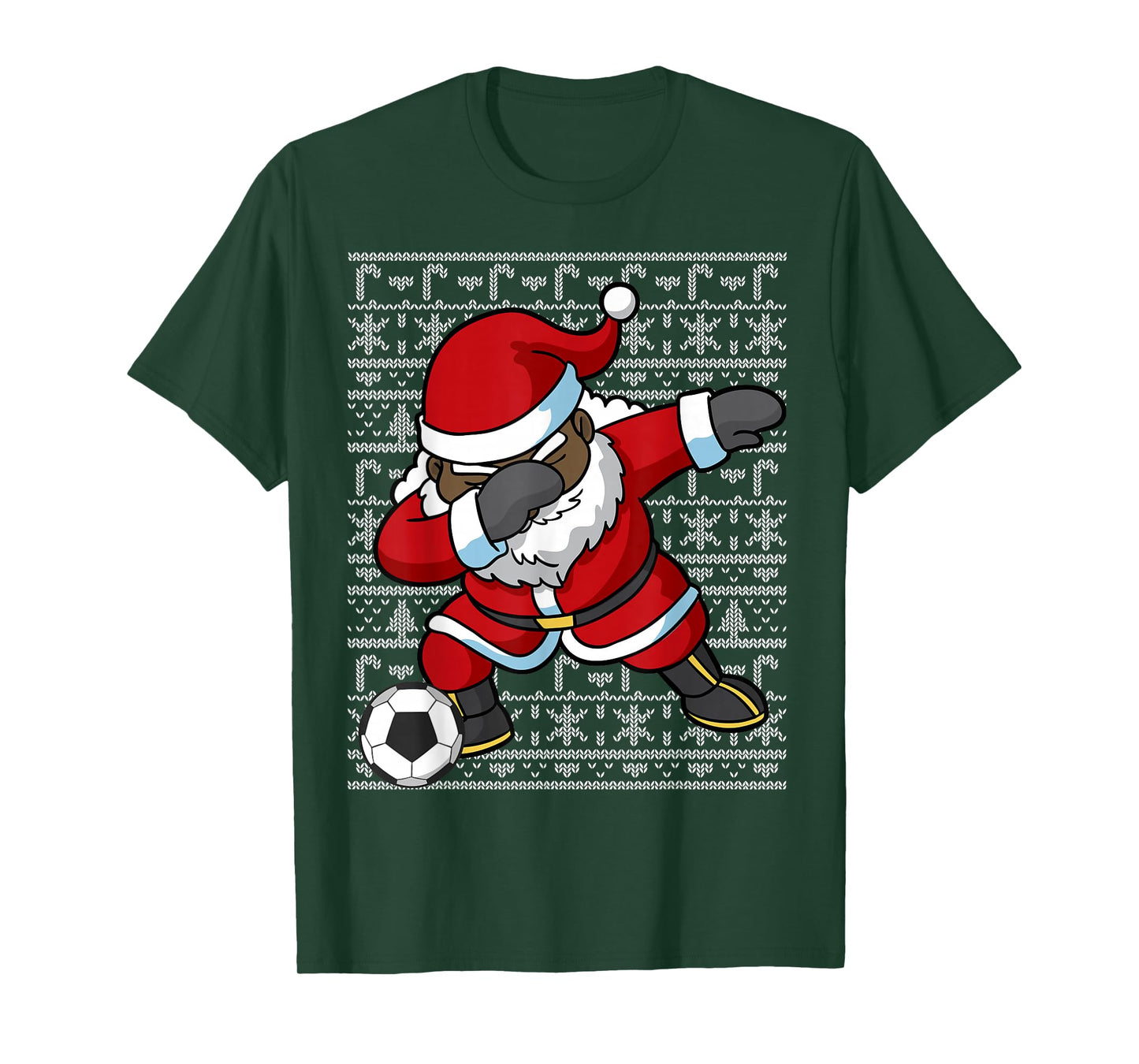 Black African American Santa Claus Soccer Ugly Christmas T-Shirt