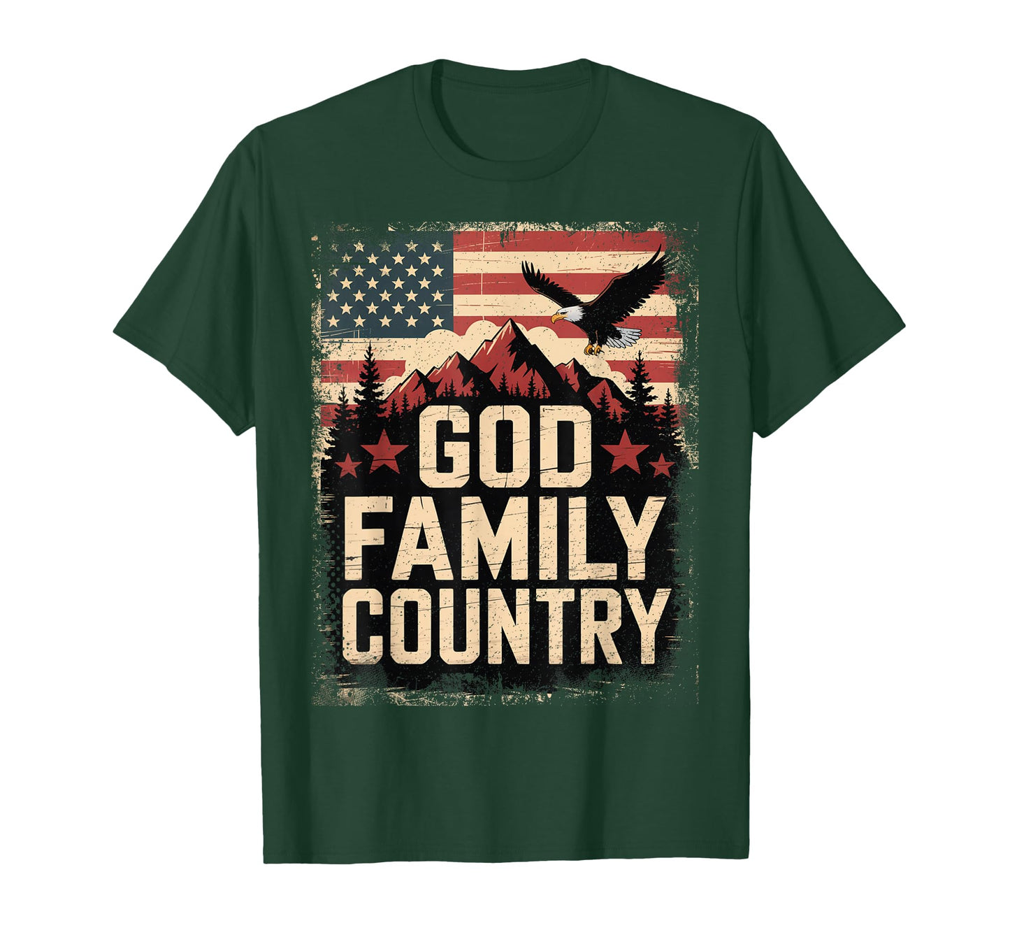 God Family Country with American Flag, Mountains and Eagle T-Shirt