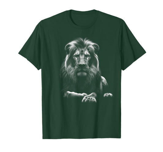 Realistic Lion in Lying Pose in Drawing Style T-Shirt