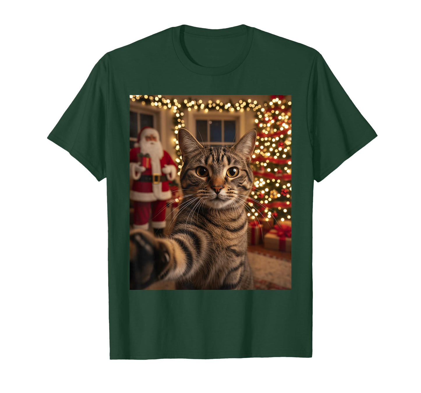 Christmas Cat Selfie with Santa Funny Xmas Holiday Men Women T-Shirt
