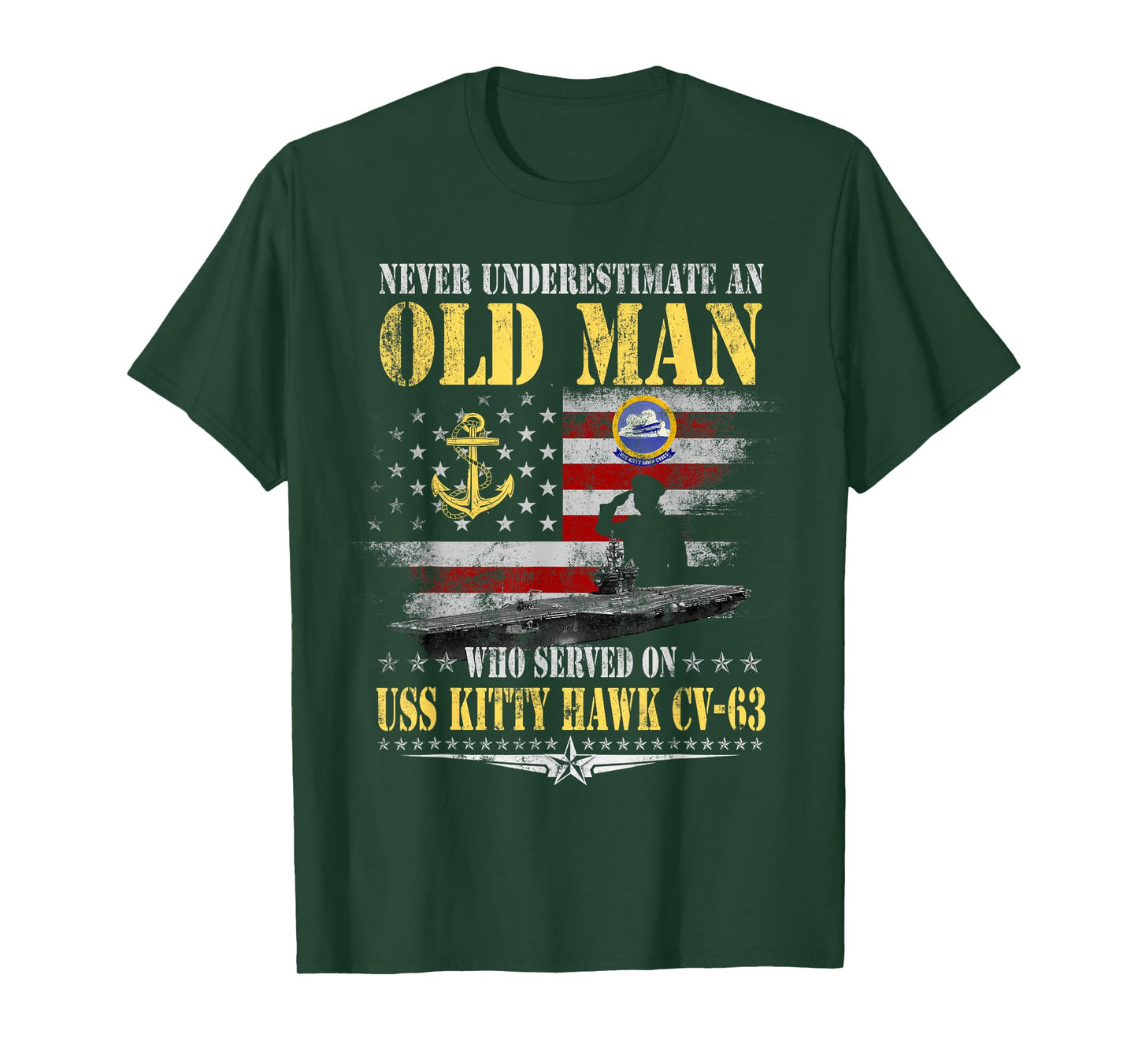 USS Kitty Hawk CV-63 Veteran Patriotic Flag Vintage Old Man T-Shirt