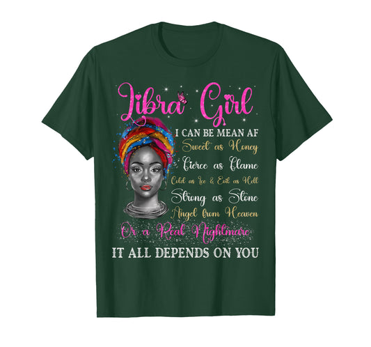 Libra Girl Black Queen Zodiac Birthday Afro Natural Woman T-Shirt