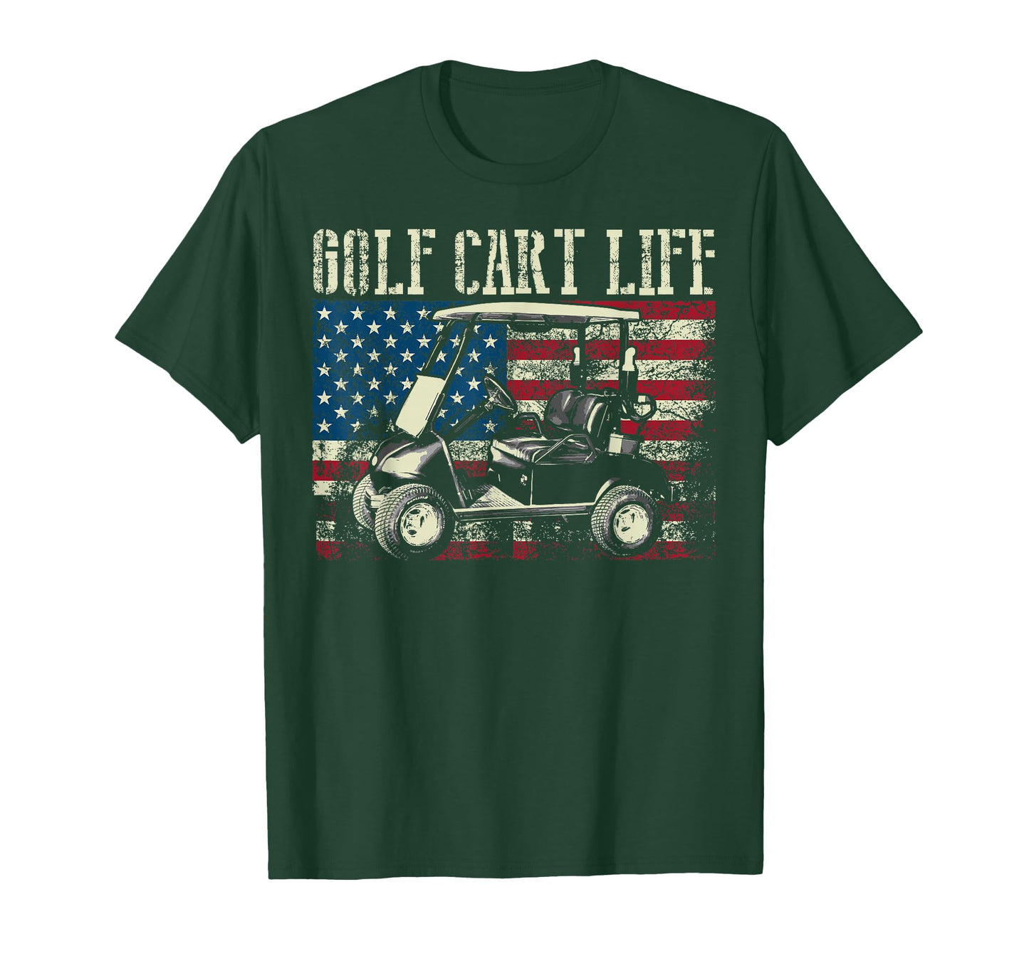 Cool Golf Cart Vintage US Flag Funny Golfing Gift Men Women T-Shirt