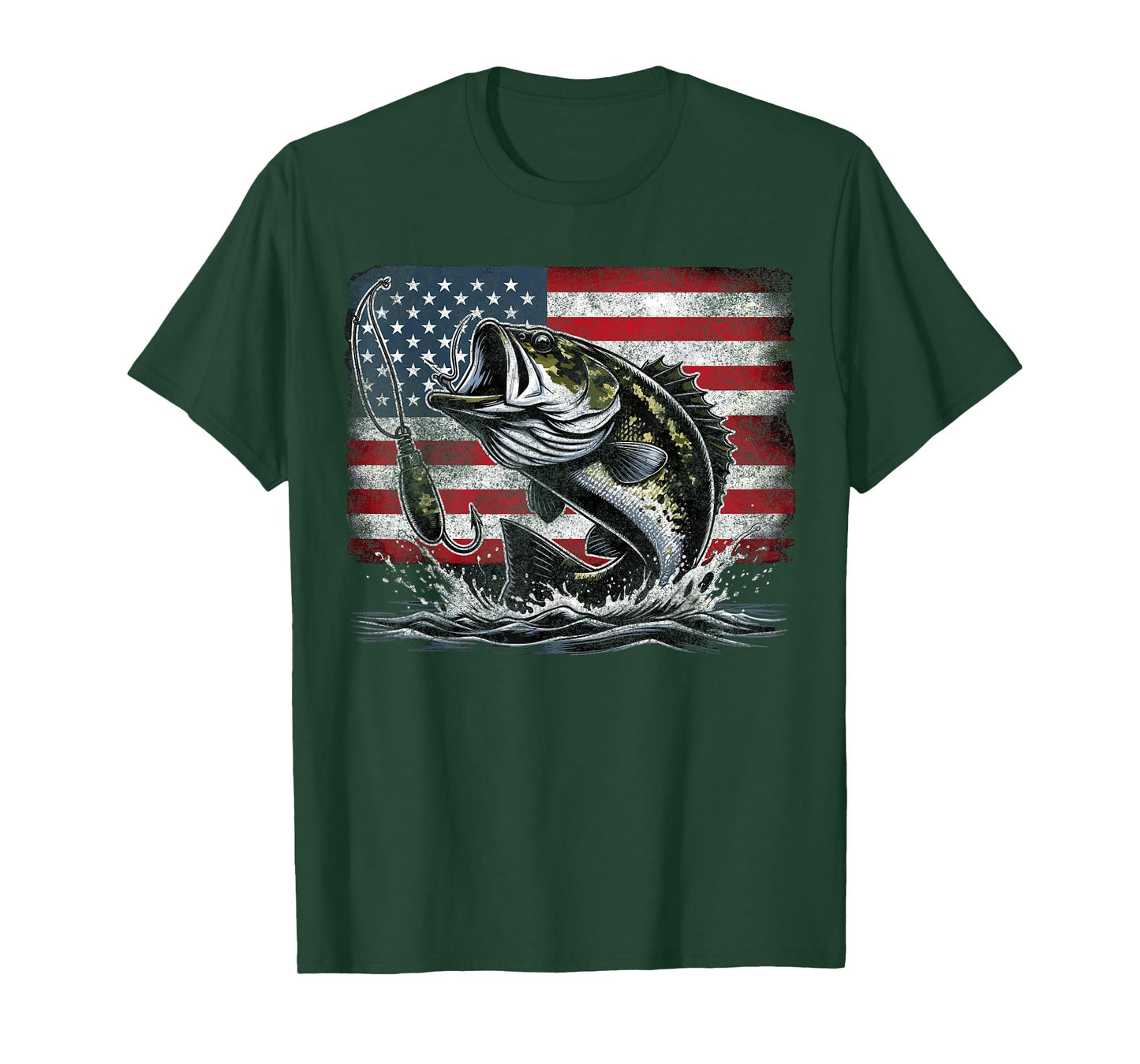 Fishing Retro American Flag Bass Fish Fisherman Camo T-Shirt