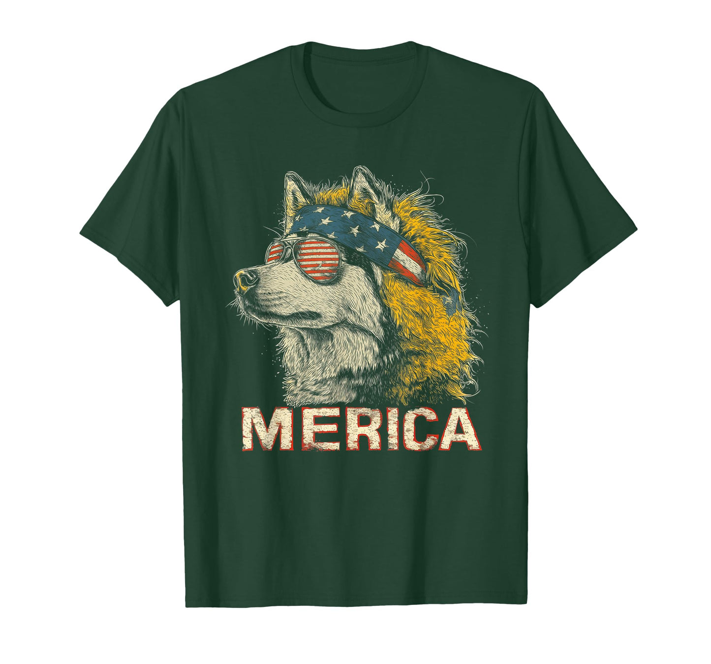 Siberian Husky Dog - Patriotic USA 4th of July American Flag T-Shirt