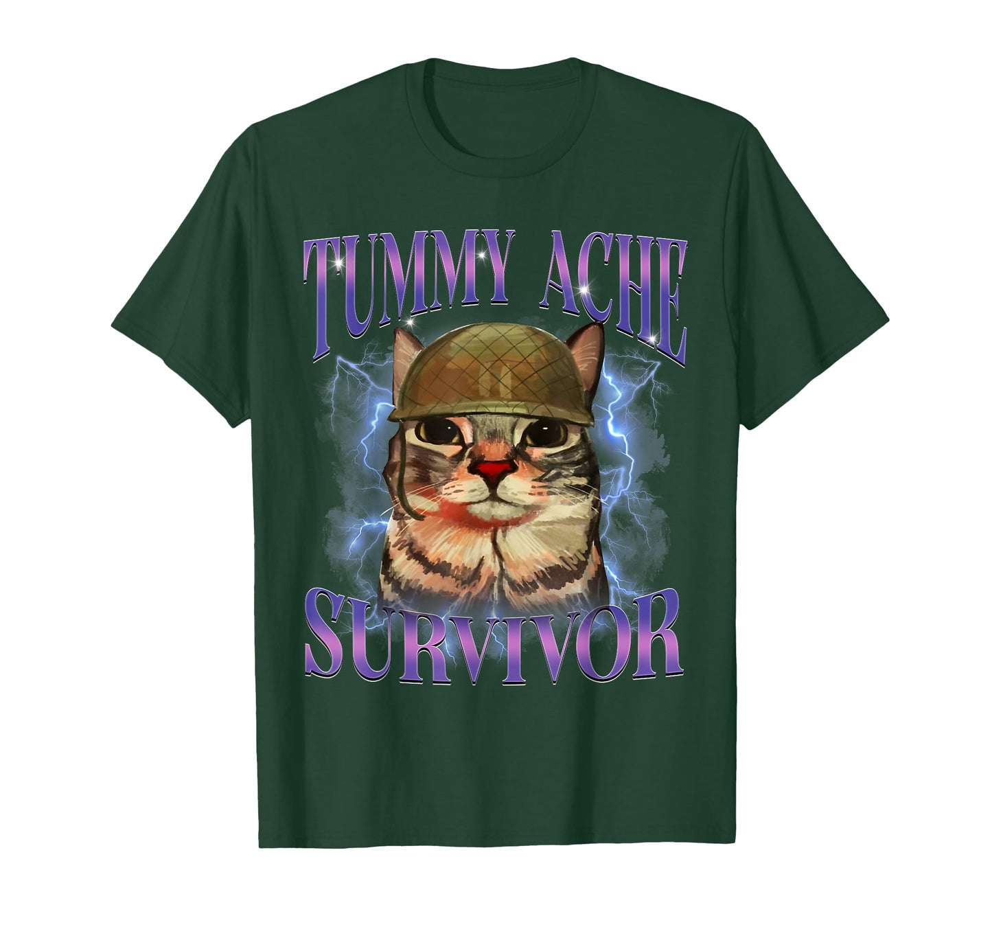 Funny Cat Meme Tummy Ache Survivor Sarcasm Humor Cats Saying T-Shirt for Men Women