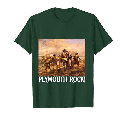 Plymouth Rock! Thanksgiving Pilgrims Rocking Guitars & Drum Long Sleeve T-Shirt