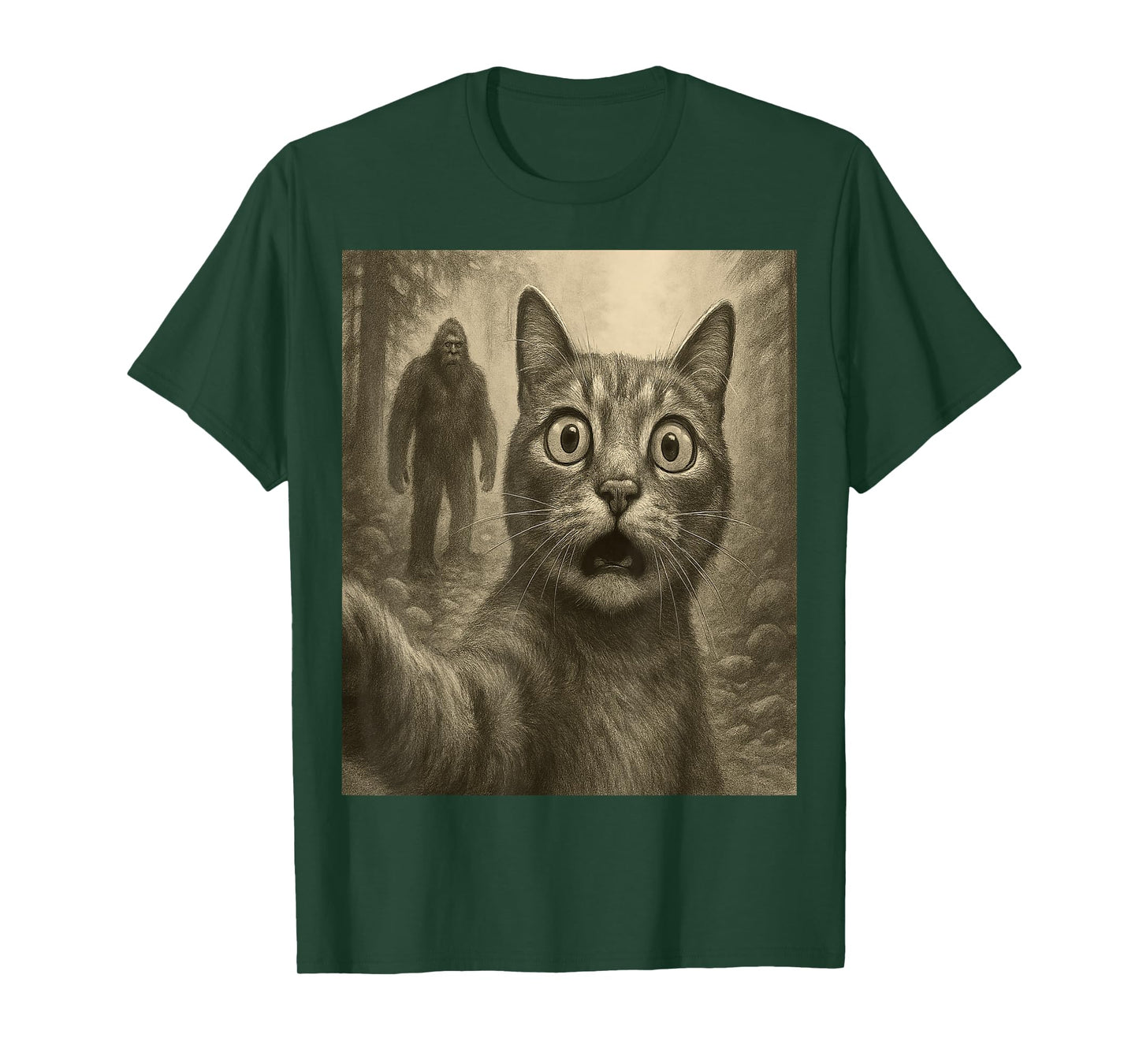 Funny Cat Selfie with Bigfoot Funny Sasquatch and Cat T-Shirt