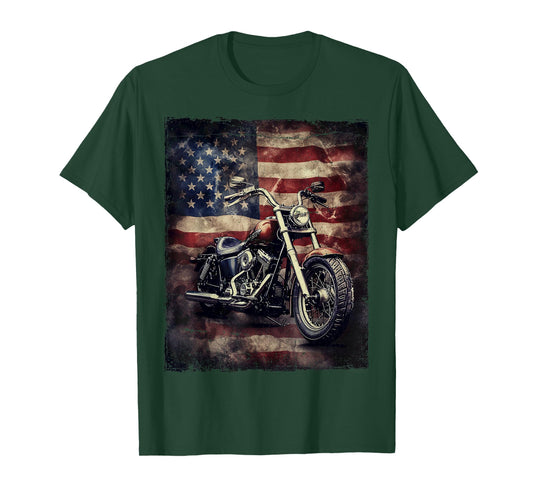 Vintage Motorcycle USA Flag Retro Biker American T-Shirt