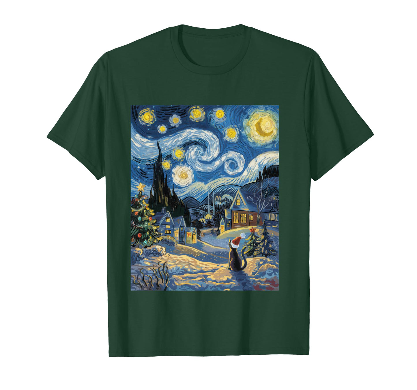 Starry Night Festive Christmas Cat Santa Winter Xmas Long Sleeve T-Shirt