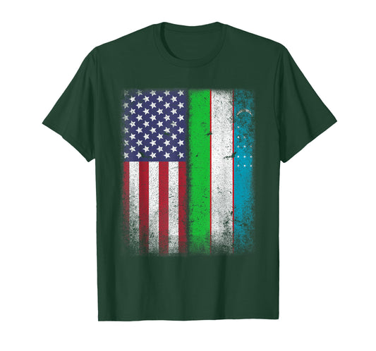 Uzbekistan Usa T-shirt Uzbek American Flag T-Shirt
