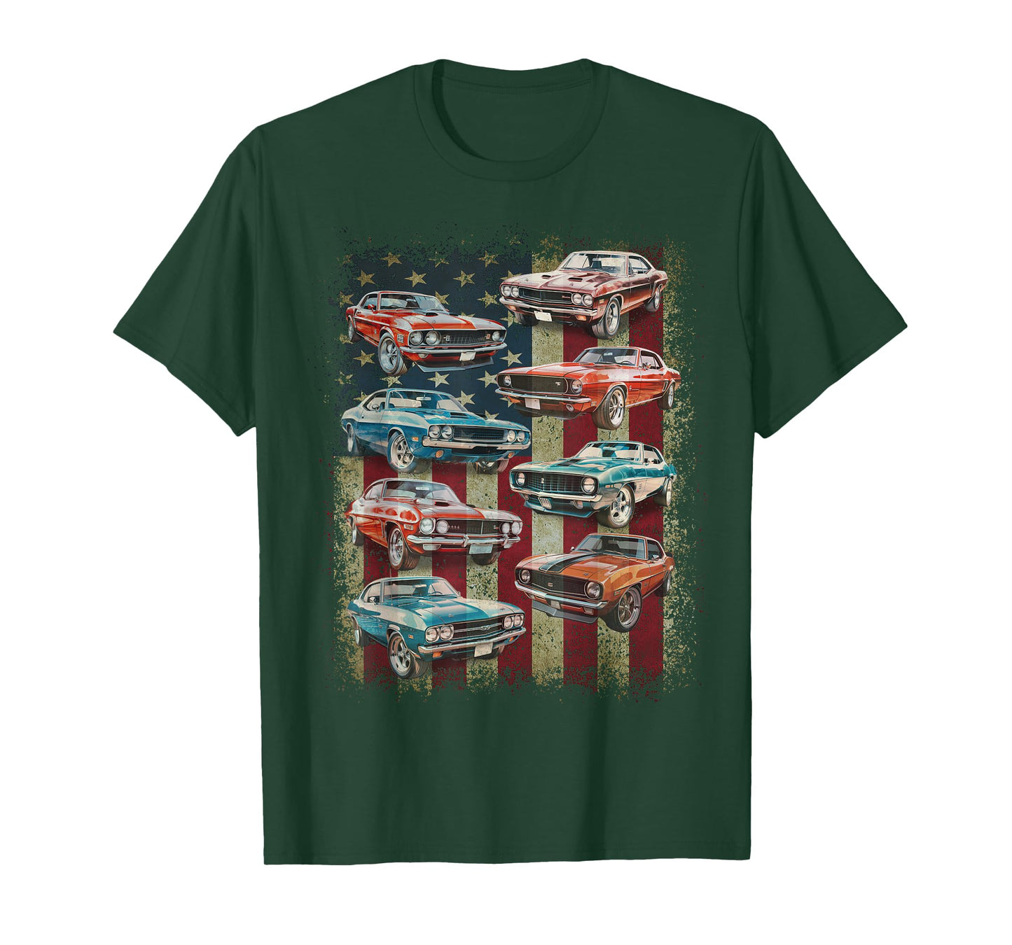 Classic Muscle Car Retro American Flag Patriotic Vintage T-Shirt