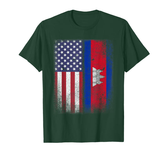 Cambodian American Flag T-Shirt Cambodia USA America T-Shirt