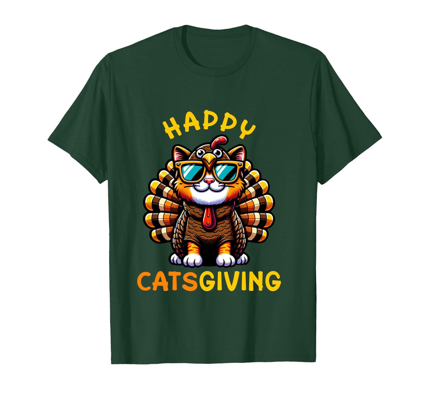 Happy Catsgiving Thanksgiving Funny Turkey Cat Long Sleeve T-Shirt