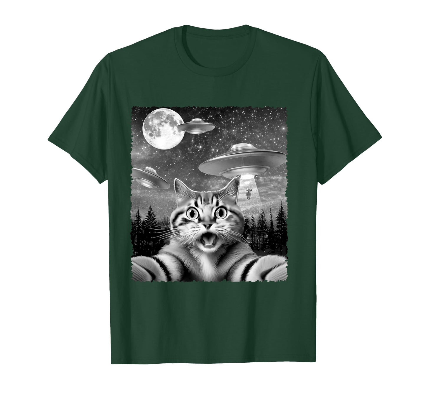 Funny Alien Cat Selfie with UFOs Gift Idea Men Women Kids Long Sleeve T-Shirt