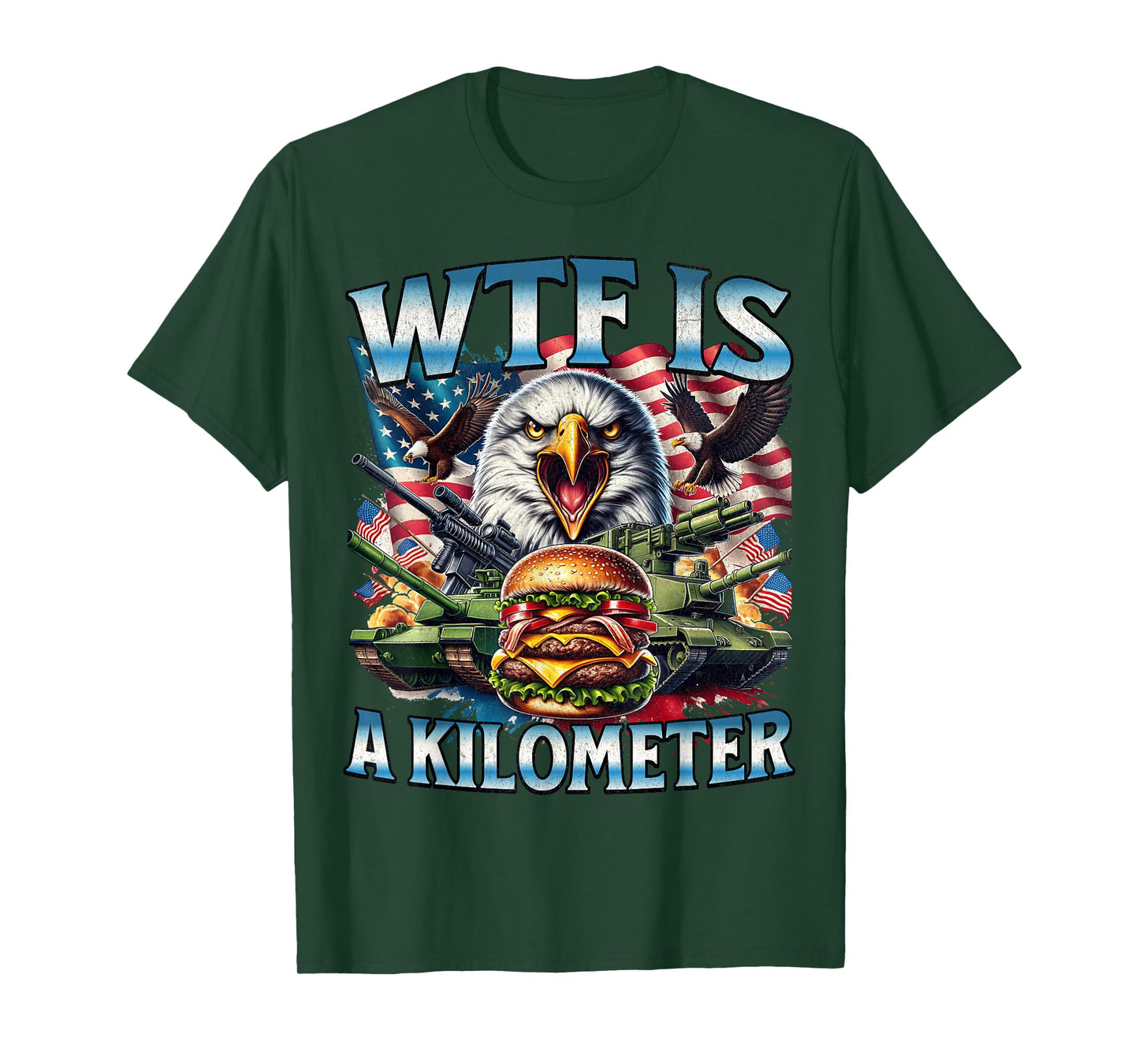 Retro WTF Is A Kilometer Funny Patriotic American Freedom T-Shirt