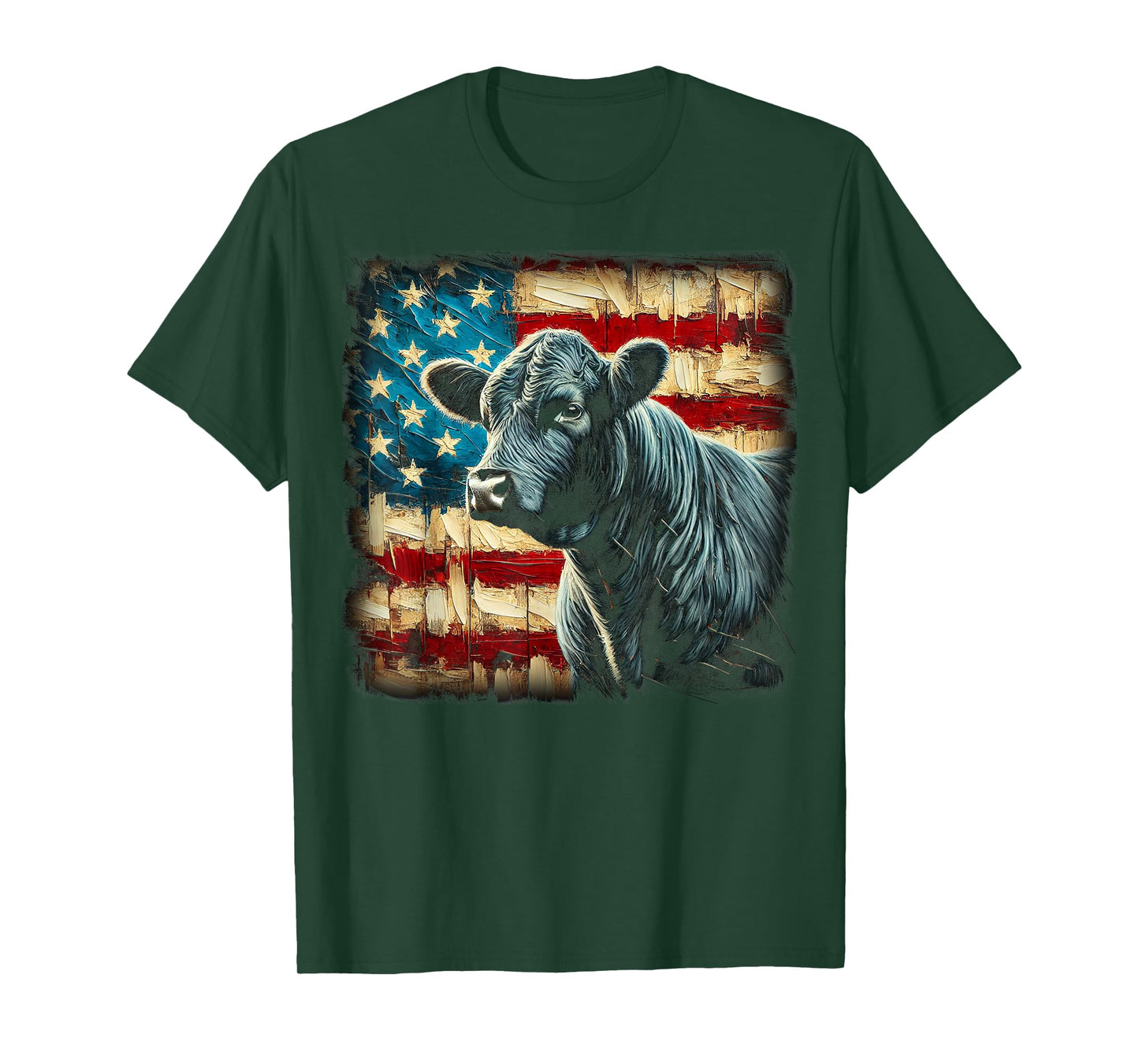 Angus Rancher USA American Flag Cow T-Shirt
