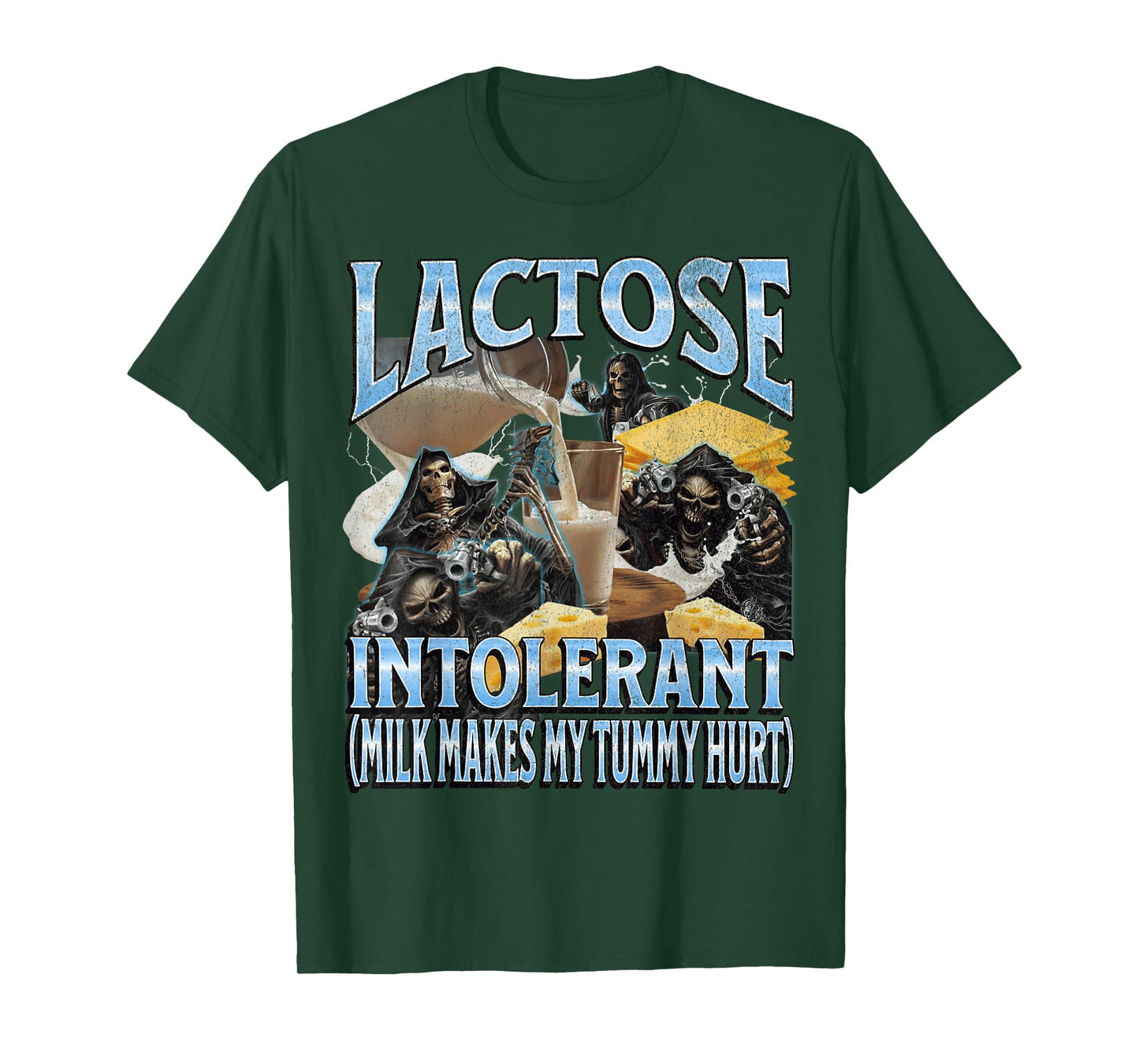 Lactose Intolerant Funny Hard Skeleton Meme Bootleg Graphic T-Shirt