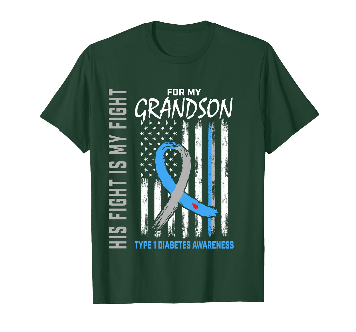 His Fight Is My Fight Grandson Type 1 Diabetes Shirt Flag Long Sleeve T-Shirt