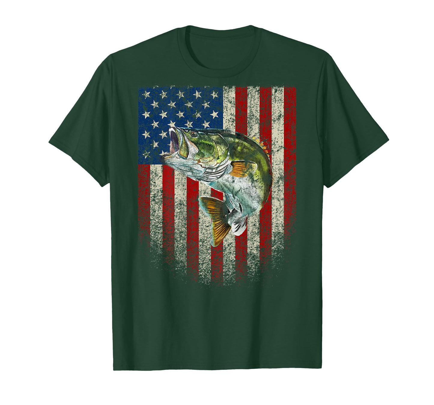 (Art onBack) American Flag Bass Fish Fishing T-Shirt