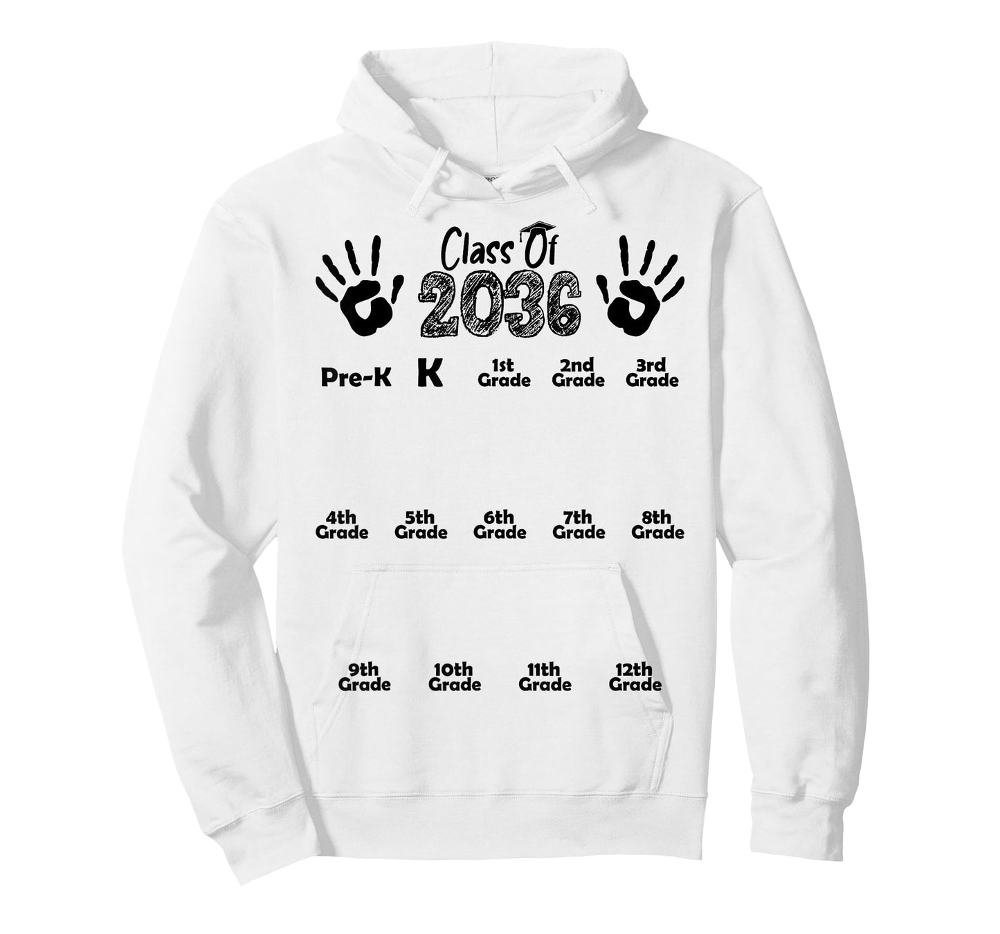 Class of 2036 Grow With Me White Handprint Pre-K 12th Grade T-Shirt