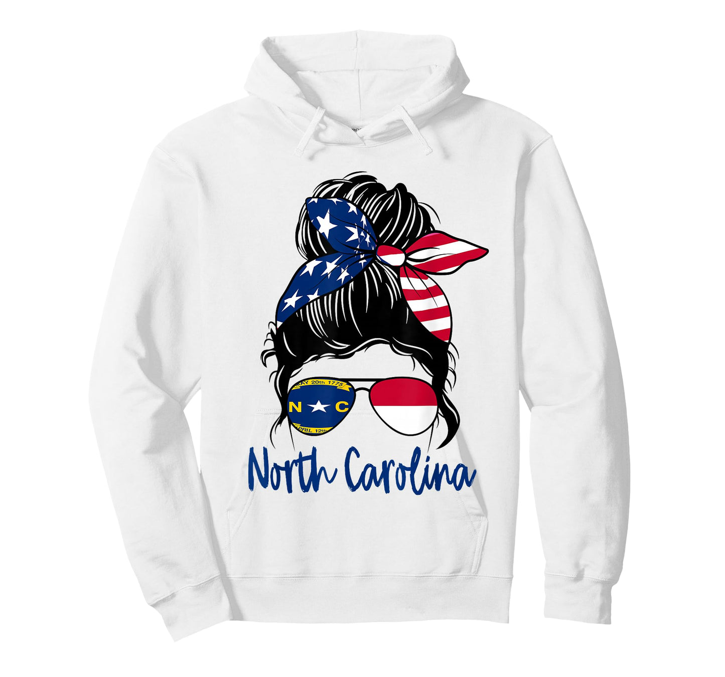 North Carolina Flag Messy bun Girl Patriotic Southern Pride T-Shirt