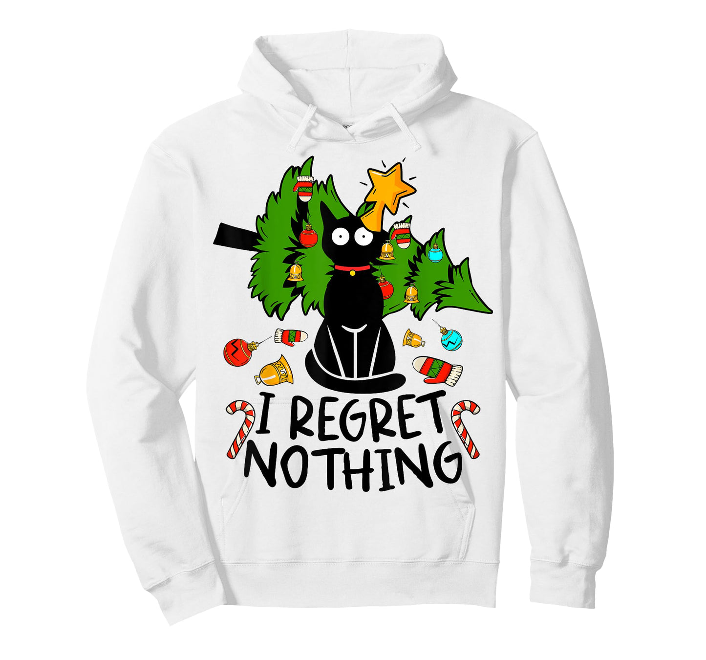 I Regret Nothing, Cat Christmas Tree Funny Black Cat Graphic T-Shirt